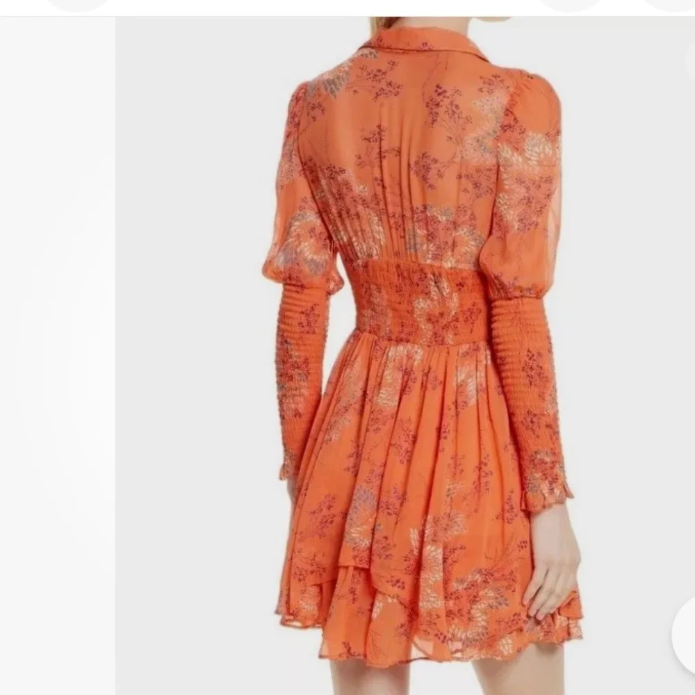 Free People Long Sleeve Smocked Mini Dress Orange XS Boho Festival Romantic